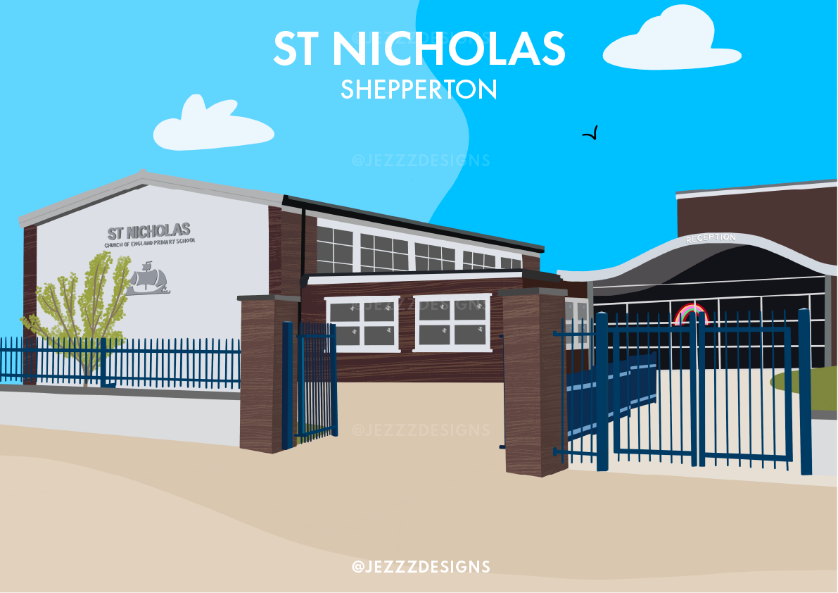 St Nicholas School, Shepperton - Art Print