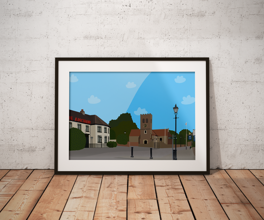 Shepperton, Old Church Square including The Anchor and The Kings Head - Digital Primt