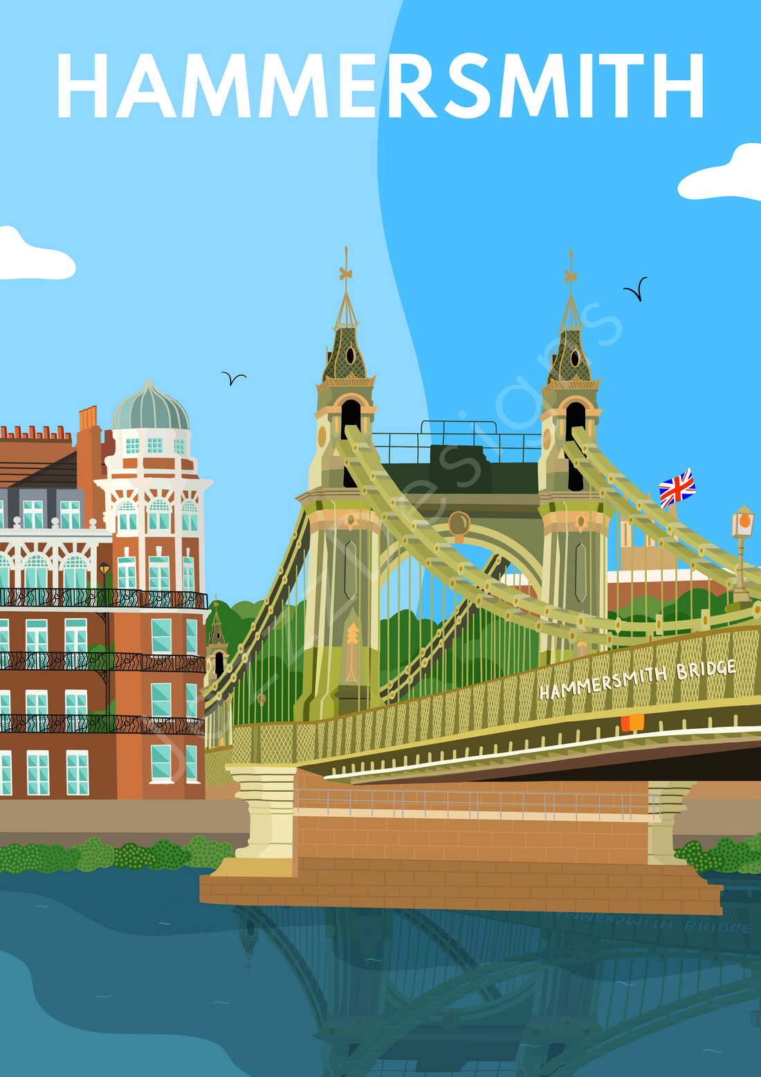 Hammersmith Bridge, London - Art Print – JezzzDesigns Location Art Prints