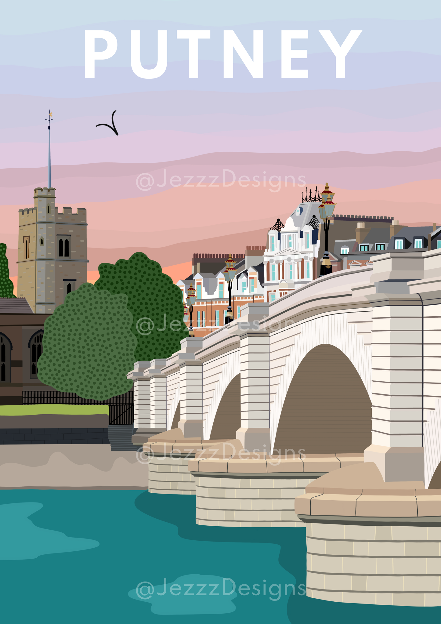 Putney Bridge Riverside - Graphic Art Print