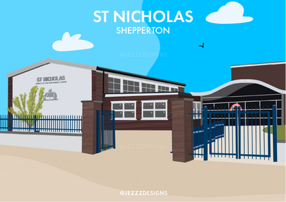 St Nicholas School, Shepperton - Art Print