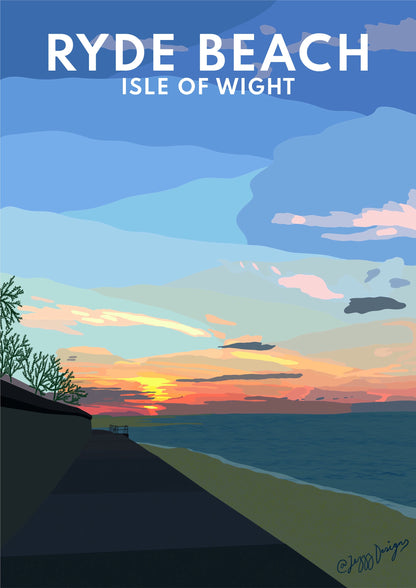 Sunset on Ryde Beach - Isle of Wight - Digital/Graphic Print of Beach in the sunset.