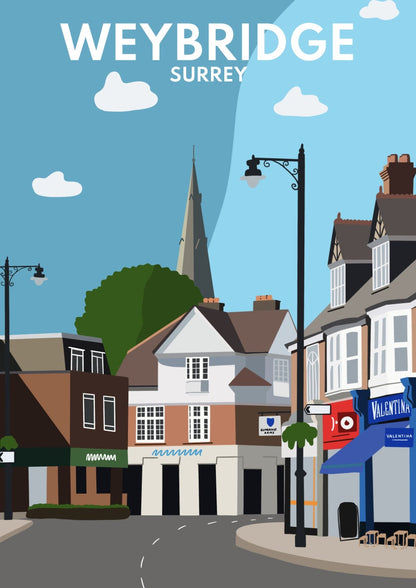 Weybridge High Street, Surrey - Digital Art Print