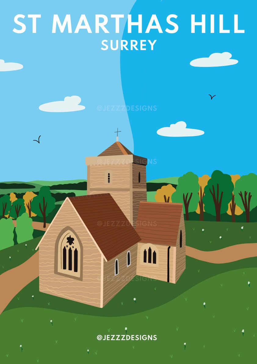 St Martha's Hill - Surrey Hills, Graphic Art Print