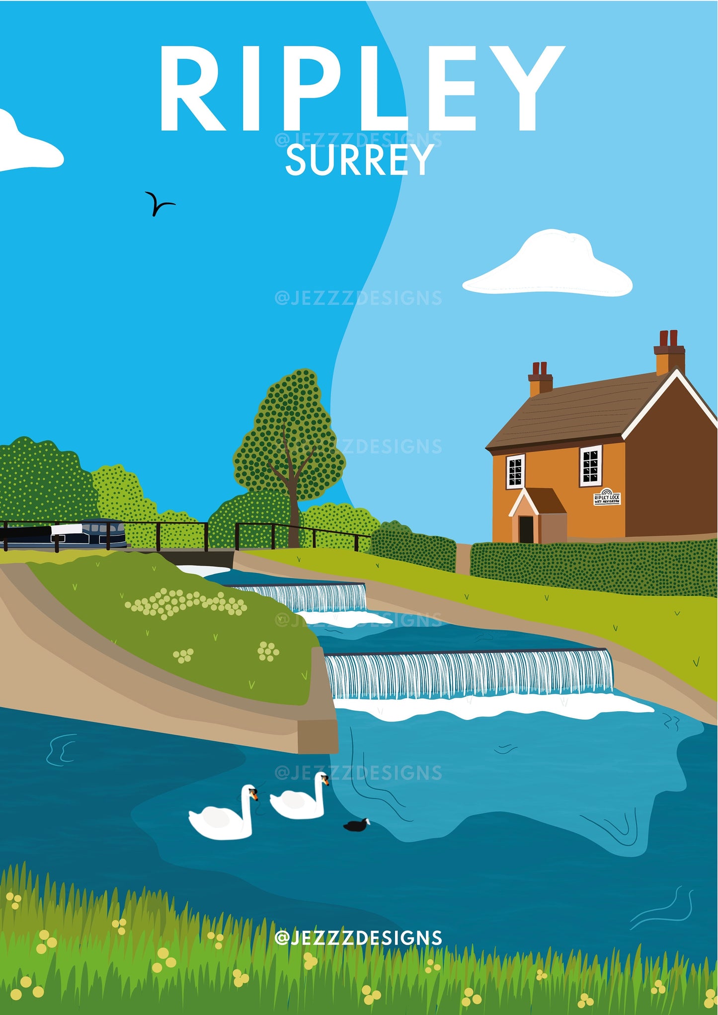 Ripley/Send, Papercourt Lock, Surrey - Digital Art Print