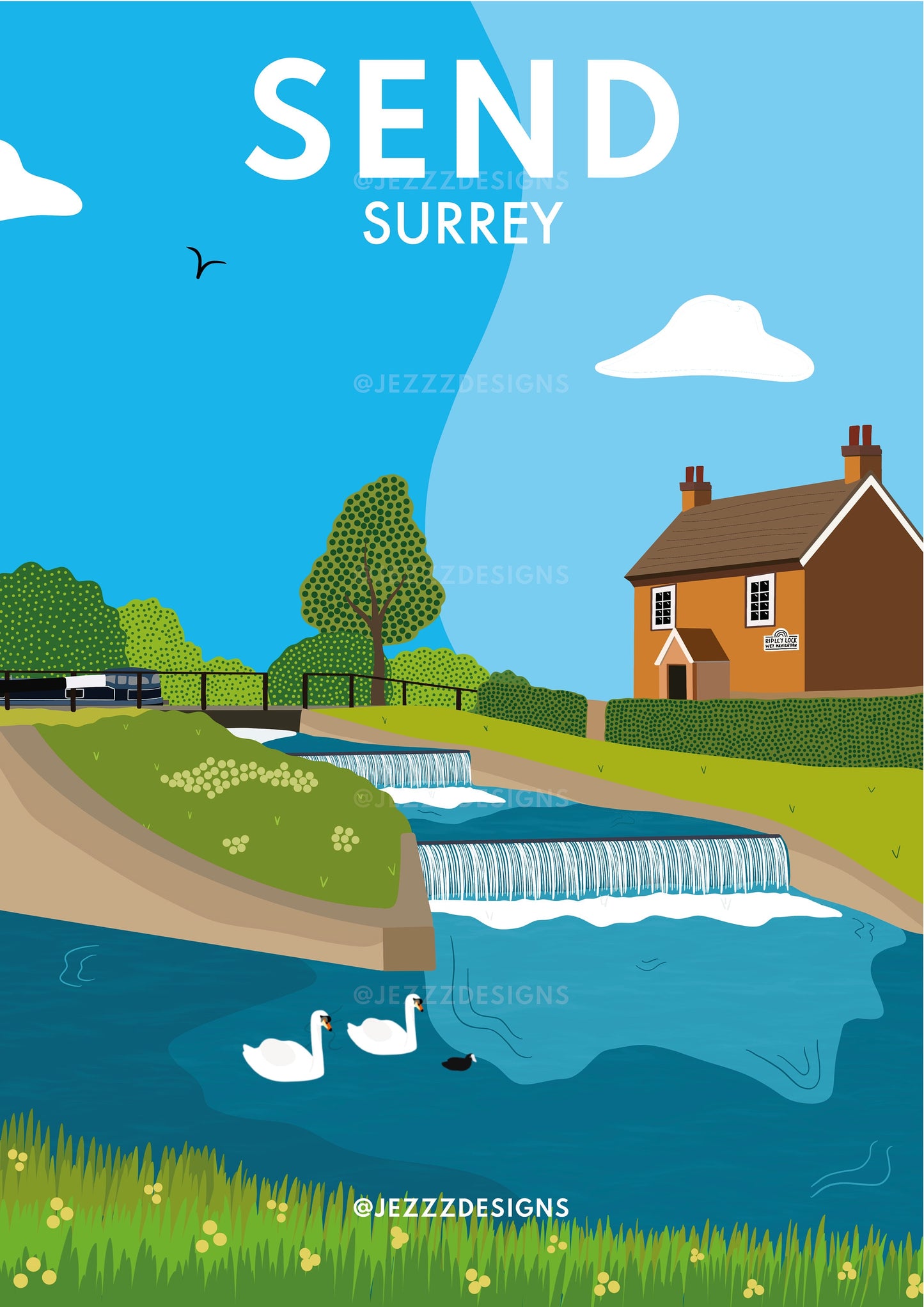 Ripley/Send, Papercourt Lock, Surrey - Digital Art Print