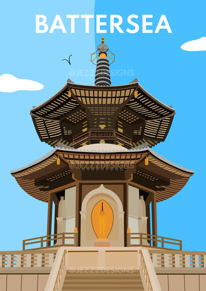 Battersea Park, The Peace Pagoda - Digital Art Print